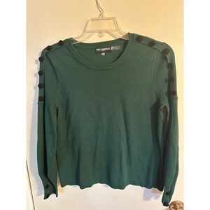 KARL LAGERFELD Paris Green‎ Crew Neck Button Detail Long Sleeve Sweater Medium